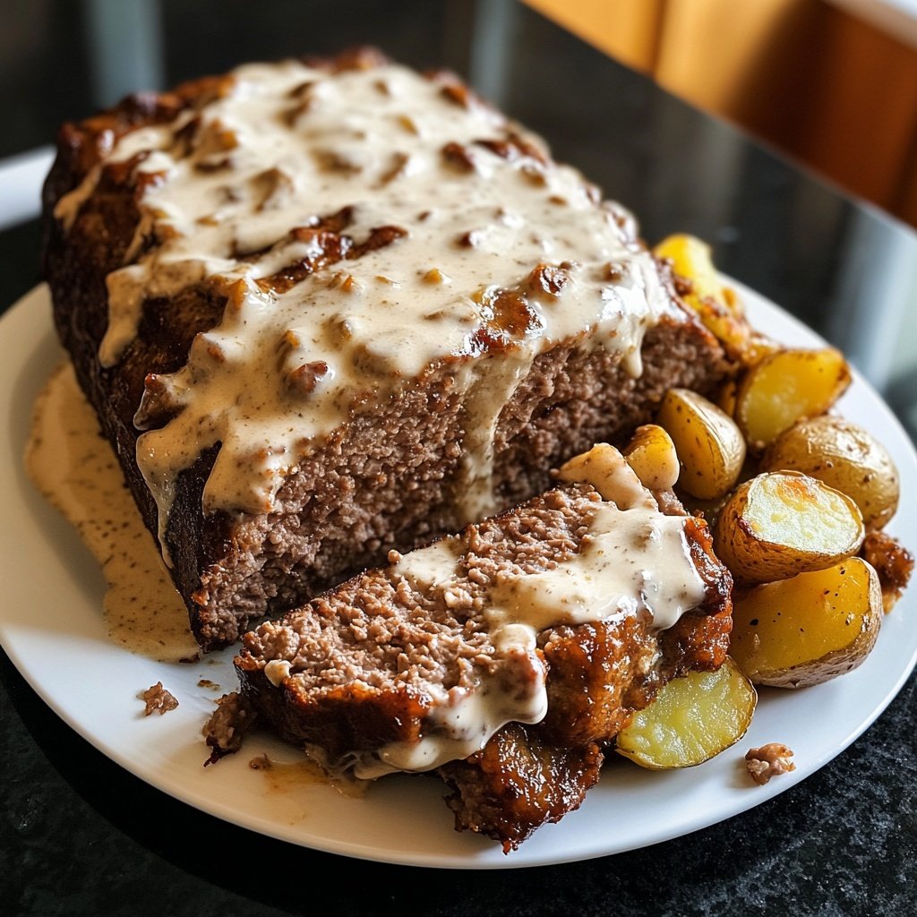 Hackbraten mit Kartoffeln in Sahne